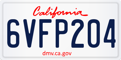 CA license plate 6VFP204