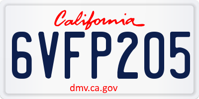 CA license plate 6VFP205