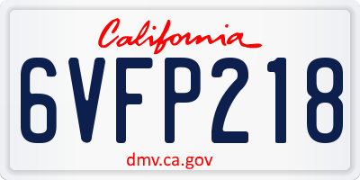 CA license plate 6VFP218