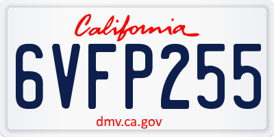CA license plate 6VFP255