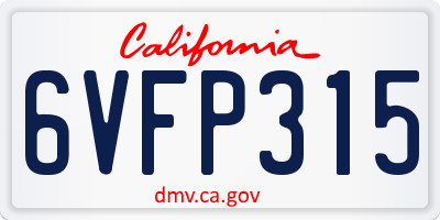 CA license plate 6VFP315