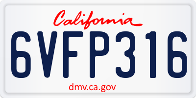 CA license plate 6VFP316