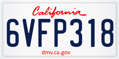 CA license plate 6VFP318