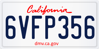 CA license plate 6VFP356