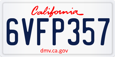 CA license plate 6VFP357