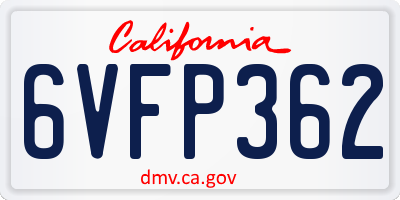 CA license plate 6VFP362