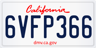 CA license plate 6VFP366