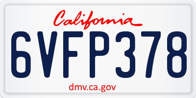 CA license plate 6VFP378