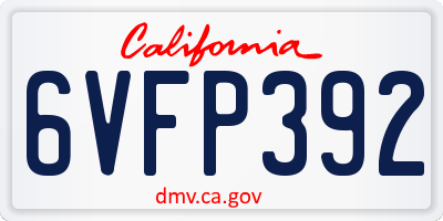 CA license plate 6VFP392