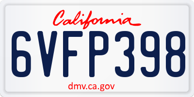 CA license plate 6VFP398