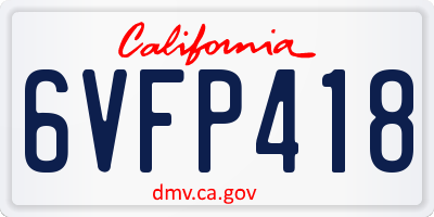 CA license plate 6VFP418