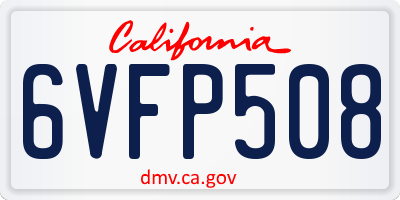 CA license plate 6VFP508