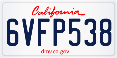 CA license plate 6VFP538