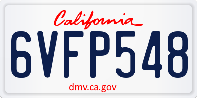 CA license plate 6VFP548