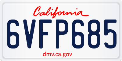 CA license plate 6VFP685