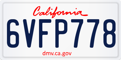 CA license plate 6VFP778