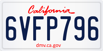 CA license plate 6VFP796