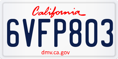 CA license plate 6VFP803