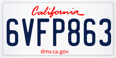 CA license plate 6VFP863