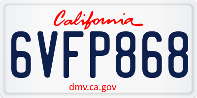 CA license plate 6VFP868