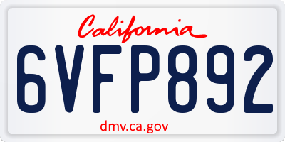 CA license plate 6VFP892