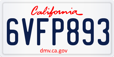 CA license plate 6VFP893