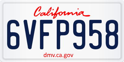 CA license plate 6VFP958