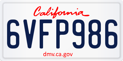 CA license plate 6VFP986