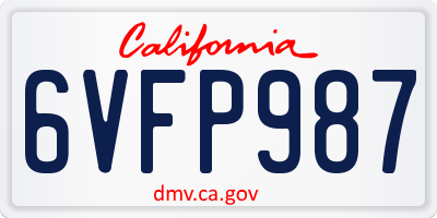 CA license plate 6VFP987
