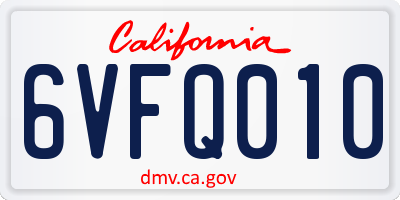CA license plate 6VFQ010
