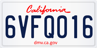 CA license plate 6VFQ016