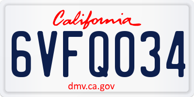 CA license plate 6VFQ034