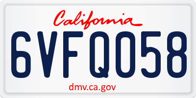 CA license plate 6VFQ058