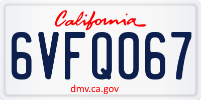 CA license plate 6VFQ067