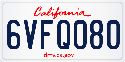 CA license plate 6VFQ080