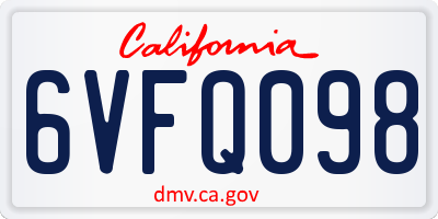 CA license plate 6VFQ098
