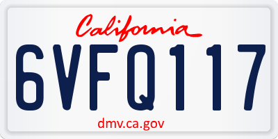 CA license plate 6VFQ117