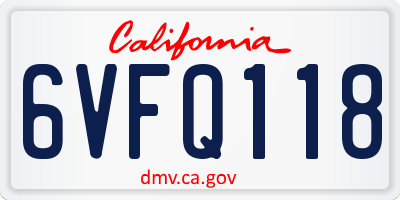 CA license plate 6VFQ118