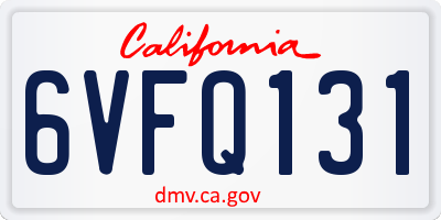 CA license plate 6VFQ131