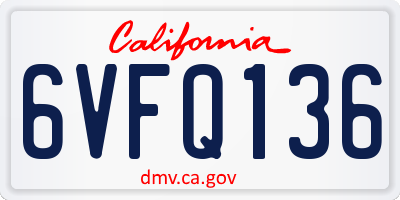 CA license plate 6VFQ136