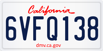 CA license plate 6VFQ138