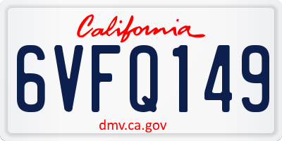 CA license plate 6VFQ149