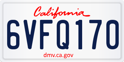 CA license plate 6VFQ170