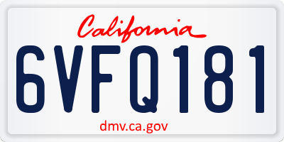 CA license plate 6VFQ181