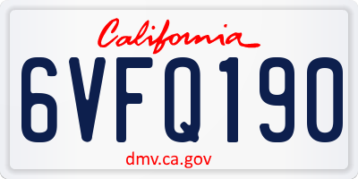 CA license plate 6VFQ190