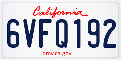 CA license plate 6VFQ192