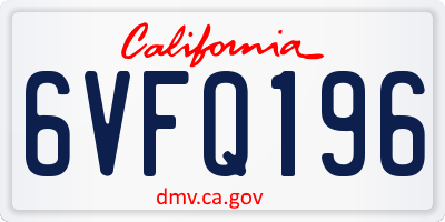 CA license plate 6VFQ196