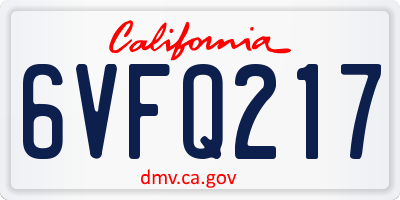 CA license plate 6VFQ217
