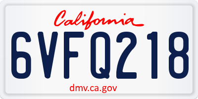 CA license plate 6VFQ218