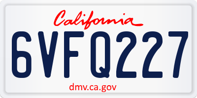 CA license plate 6VFQ227